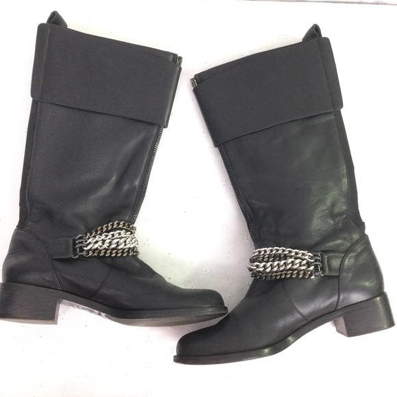 Claudia Ciuti Women's Buckles Chain Link Block Heel Black Leather Calf Boot 7.5 - Picture 6 of 15